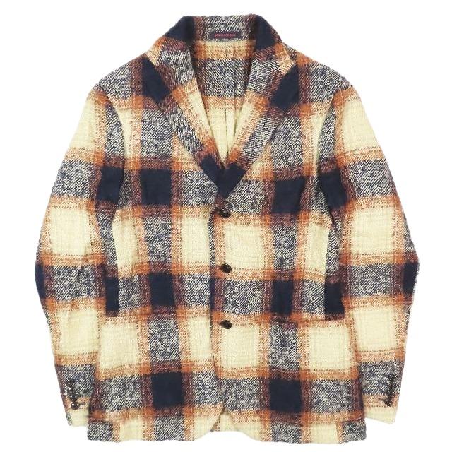 【中古】ザジジ THE GIGI DEGAS チェック柄 テーラード ジャケット 3B ブレザー ウール モヘヤブレンド 本切羽 48 M ネイビー メンズ ザジジ THE GIGI DEGAS チェック柄 テーラード ジャケット 3B ブレザー