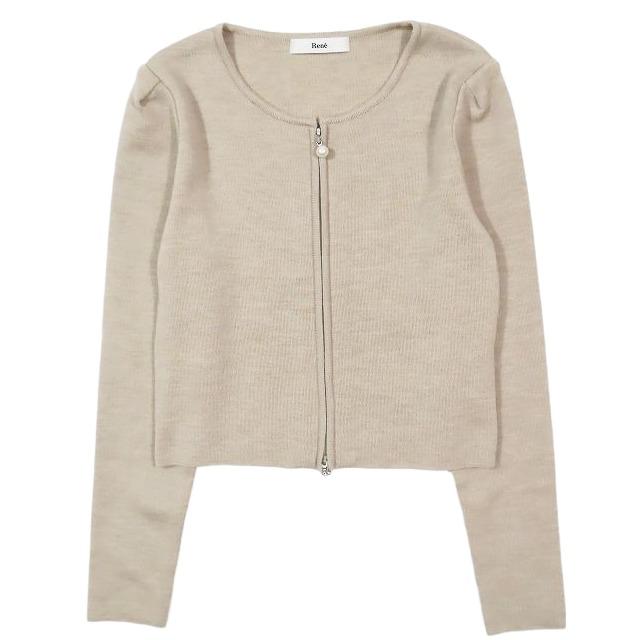 美品★ルネ　ニットジャケット　パール　34サイズ Rene（ルネ） 美品 19aw パール ジップ カーディガン ニット