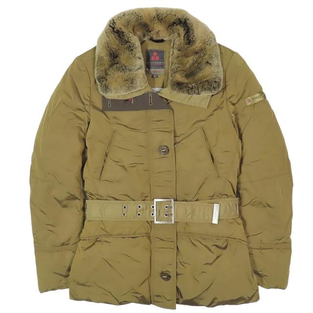 【中古】美品 ピューテリー PEUTEREY ラビットファー付き ダウン ジャケット コート ブルゾン スタンドカラー ベルト付き 42 L ベージュ 美品 ピューテリー PEUTEREY ラビットファー付き ダウン ジャケット