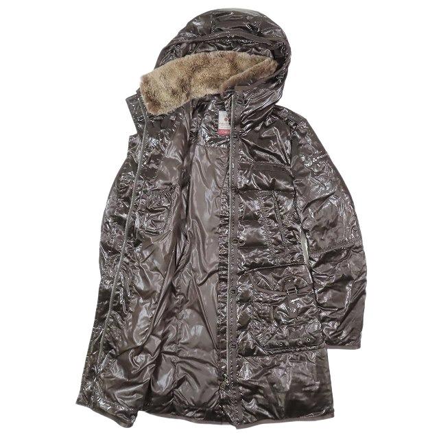 【中古】美品 ピューテリー PEUTEREY コーティング ダウン コート ジャケット Aライン ロング フーデット ラビットファー EVAN 40 茶色 美品 ピューテリー PEUTEREY コーティング ダウン コート ジャケット A