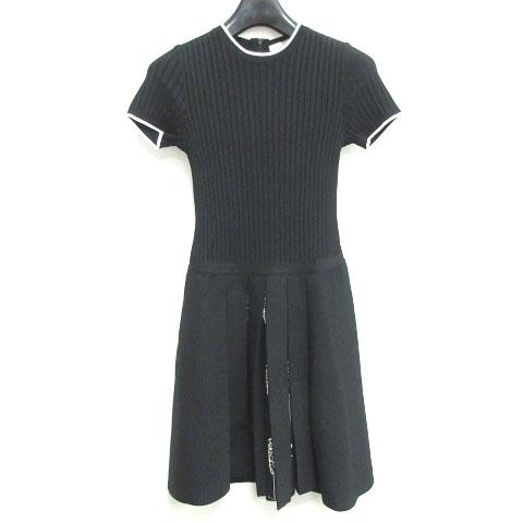 中古 19aw ヴァレンティノ ニット 0805 Valentino ワンピース フレア リブ リブ ヴァレンチノ 黒 ジャージー ロゴ ジャガード 黒 ブラック S 0805 Ibs70 レディース 098 ブランド古着販売のベクトル