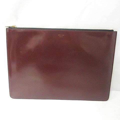 新規購入 セリーヌ Celine クラッチバッグ フラット ポーチ マチなし レザー ボルドー 赤系 0114 レディース ベクトル 古着 限定価格セール Cih Dev Humbird Com