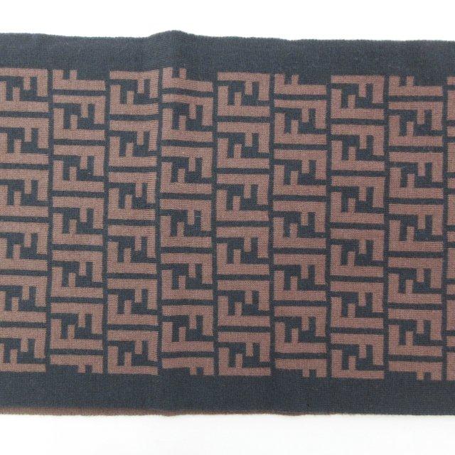 フェンディ FENDI マフラー ストール ズッカ柄 総柄 ウール ブラウン