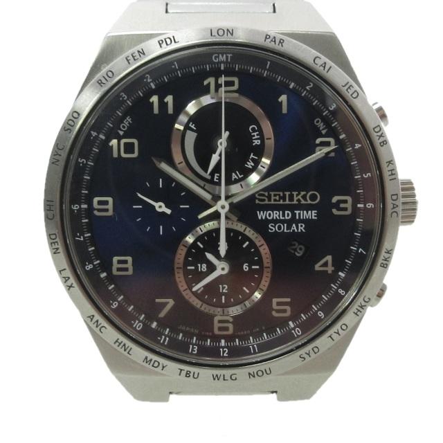 セイコー SEIKO ワールドタイム ソーラー腕時計 SPIRIT SMART 青文字盤