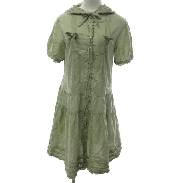 ピンクハウス PINK HOUSE ピコフリル シャツワンピース フード付 ひざ  