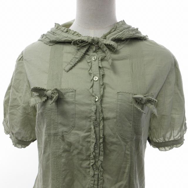 ピンクハウス PINK HOUSE ピコフリル シャツワンピース フード付 ひざ  