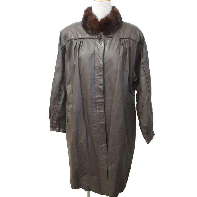 サンマルコ SAN MARCO FURレザーコート 襟ミンクファー 毛皮 ブラウン