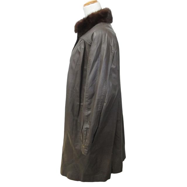 サンマルコ SAN MARCO FURレザーコート 襟ミンクファー 毛皮 ブラウン