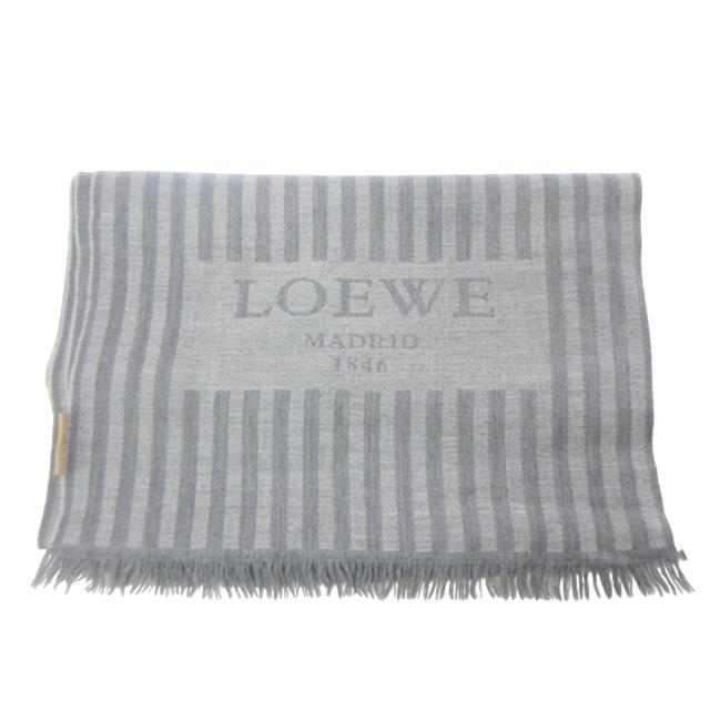ロエベ LOEWE マフラー 大判ストール スカーフ ウール ストライプ ロゴ 