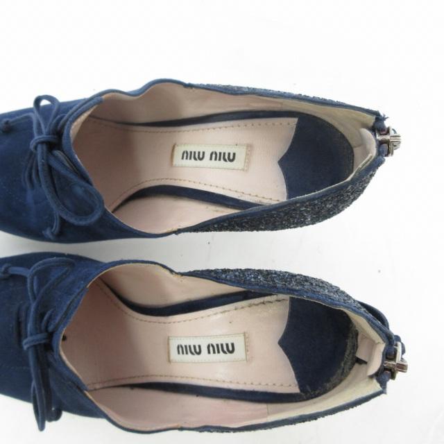 ミュウミュウ miumiu スエードブーティ パンプス シューズ 靴 スパンコール ネイビー 紺 36.5 約23cm IBO47 0212 レディース｜vectorpremium｜07