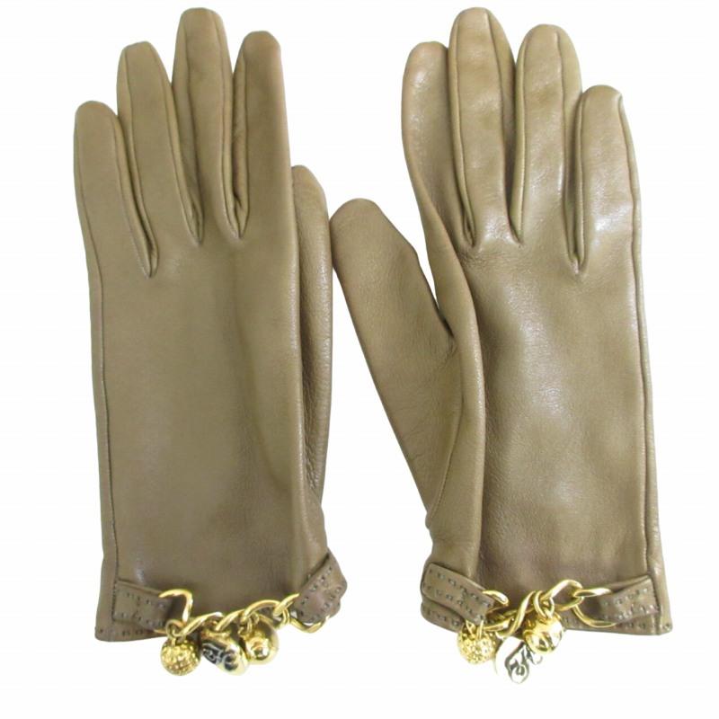 エルメス HERMES レザーグローブ ゴールド金具 チャーム付 手袋  