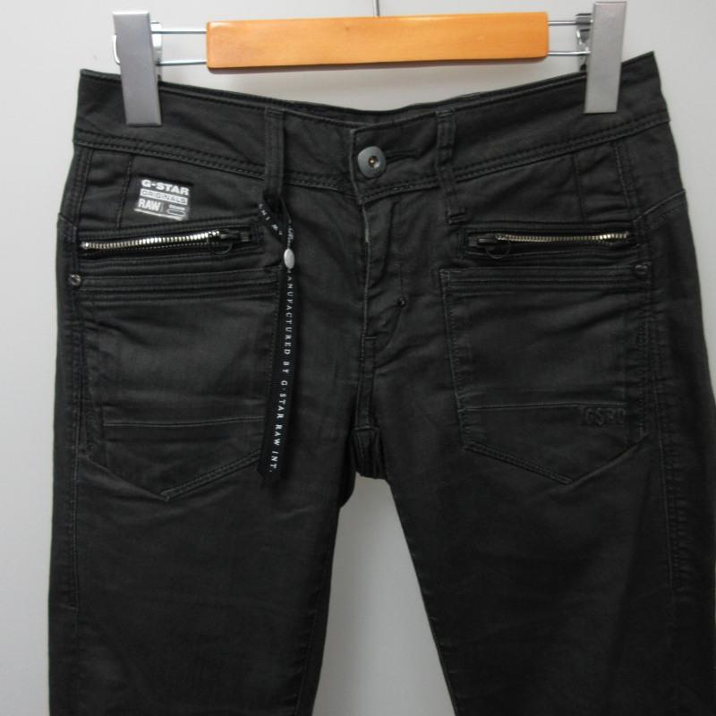 ジースターロウ G-Star RAW スキニーデニムパンツ ジーンズ レザーパッチ 黒 ブラック W25 約XSサイズ 0411 ■GY31 レディース｜vectorpremium｜03