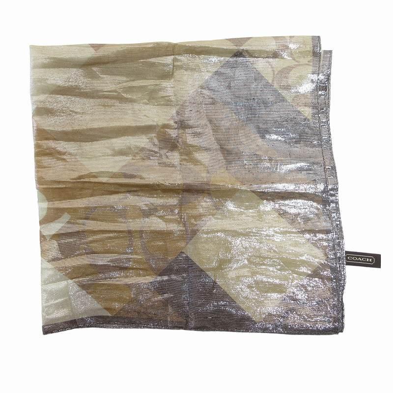 COACH コーチ 美品 シルク シグネチャー スカーフ 大判 ラメ ブロック  