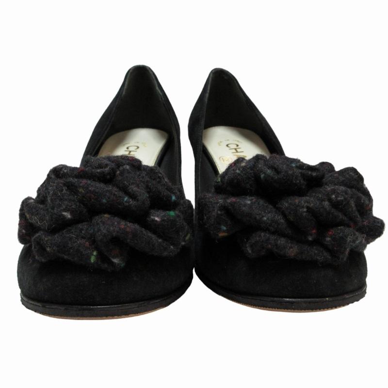 良品☆CHANEL　シャネル　スエード　パンプス　ブラック　ゴールド金具　36 CHANEL シャネル スエードパンプス シューズ ココマーク