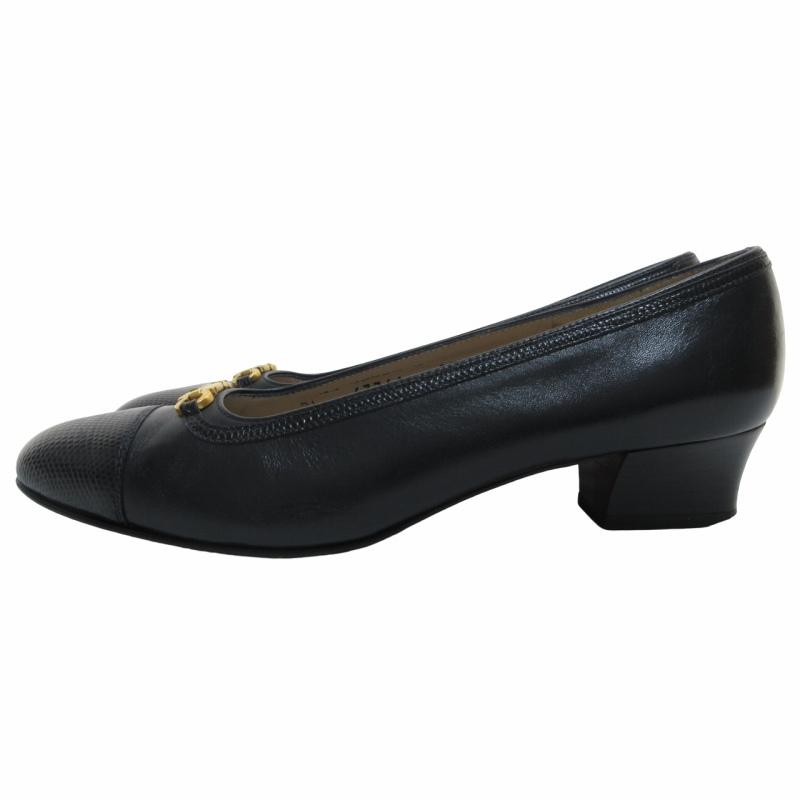 【未使用品】Ferragamo フェラガモ 24.5黒 パンプス ガンチーニ FERRAGAMO サルヴァトーレフェラガモ Salvatore Ferragamo