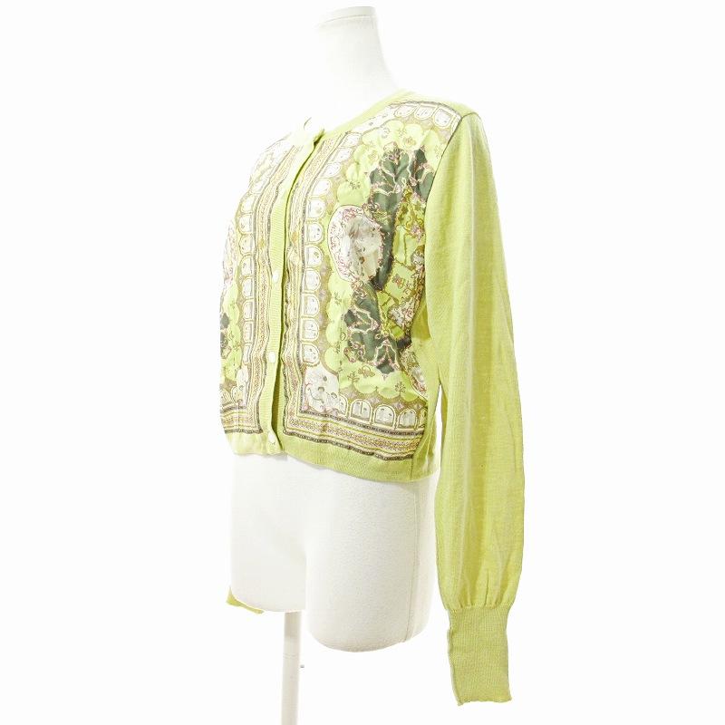 【中古】エトロ ETRO ウール カーディガン 長袖 スカーフ柄 切替 ウール シルク 44 黄緑 0618 レディース エトロ ETRO ウール カーディガン 長袖 スカーフ柄 切替 ウール シルク