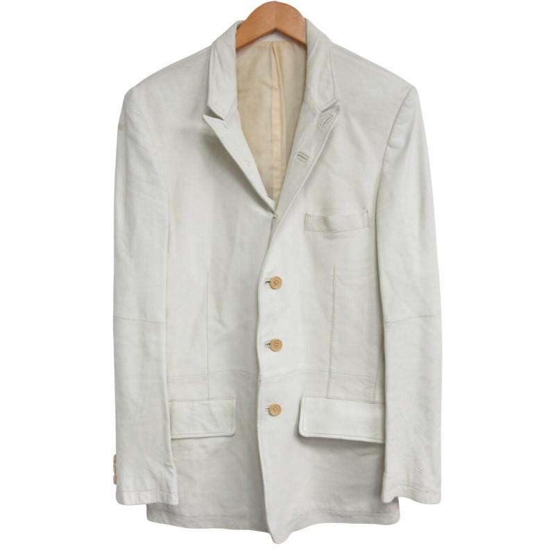 【中古】ヨウジヤマモトプールオム 10AW ウォッシュドシープスキンレザー ジャケット 革ジャン 本切羽 ホワイト 2 ヨウジヤマモトプールオム YOHJI YAMAMOTO POUR HOMME 10AW ウォッシュ
