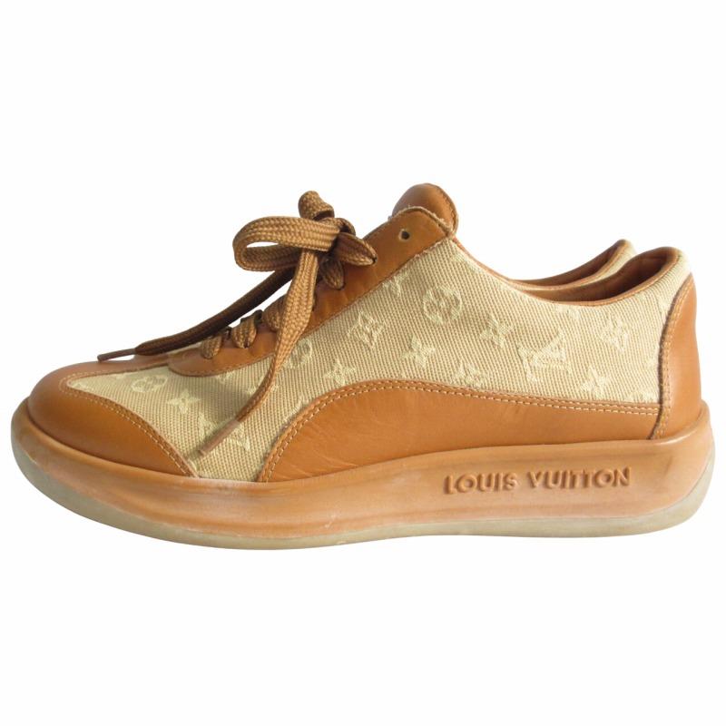 LOUIS VUITTON ルイヴィトン レザー×キャンバス スニーカー モノグラム 