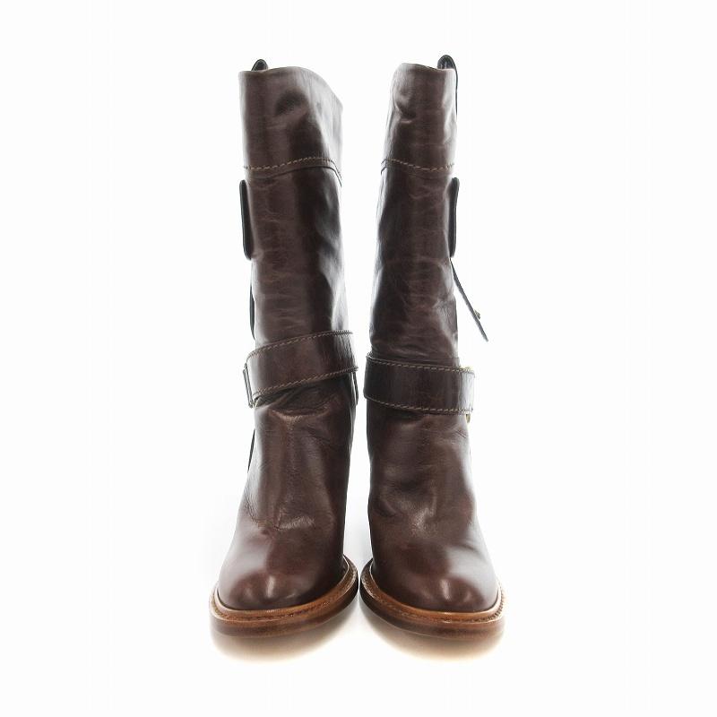 Chloe クロエ CHLOE レザー ロングブーツ シェーリング 35 茶 ブラウン  