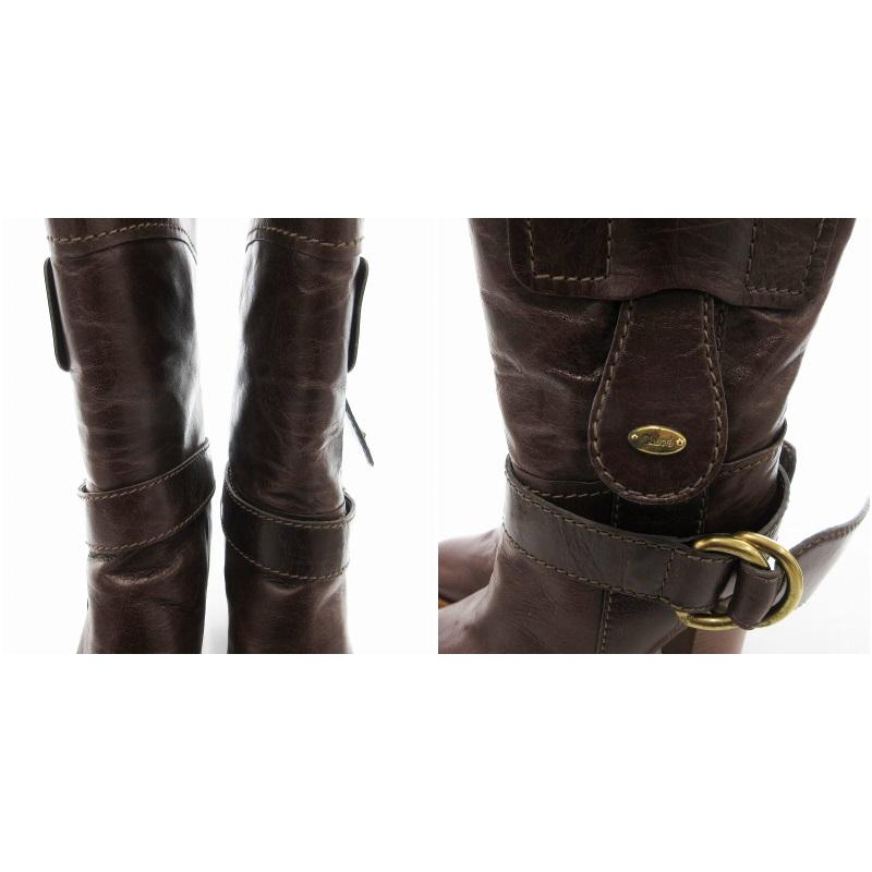 Chloe クロエ CHLOE レザー ロングブーツ シェーリング 35 茶 ブラウン  