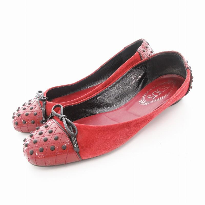 TOD'S トッズ スエード パンプス フラットシューズ レッド 約23cm