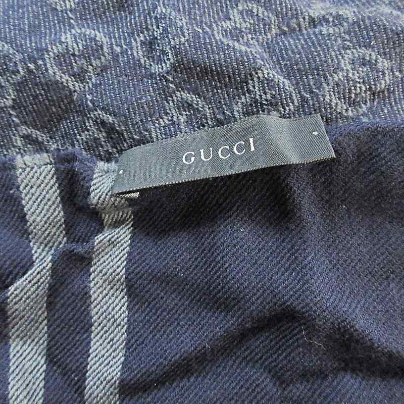 グッチ　GUCCI GGロゴ マフラー ネイビー ウールシルク グッチ GUCCI GGロゴ マフラー ネイビー ウールシルク グッチ