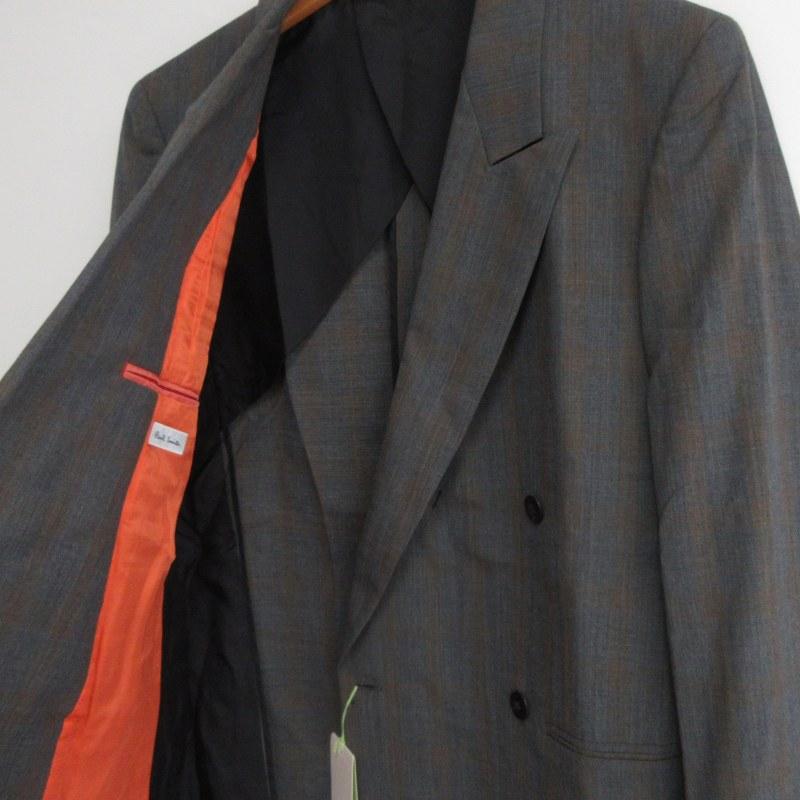 【中古】未使用品 ポールスミス タグ付 ダブル テーラードジャケット ブレザー チェック柄 本切羽 グレー L IBO70 Paul Smith（ポール・スミス） 未使用品 タグ付 ダブルブレスト