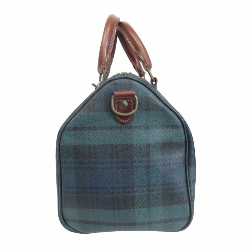 ①ラルフローレン ミニ ボストンバッグ ブラックウォッチ 総柄 レザー ポロ ラルフローレン POLO RALPH LAUREN ヴィンテージ ブラック