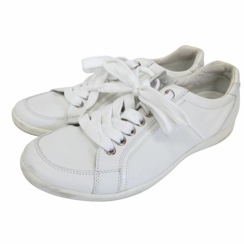【中古】プラダスポーツ PRADA SPORT 4E2439 オールレザー スニーカー 薄底 ラバーロゴ ホワイト 6 25cm相当 IBO76 PRADA SPORT（プラダスポーツ） PRADA SPORT 4E2439 オールレザー