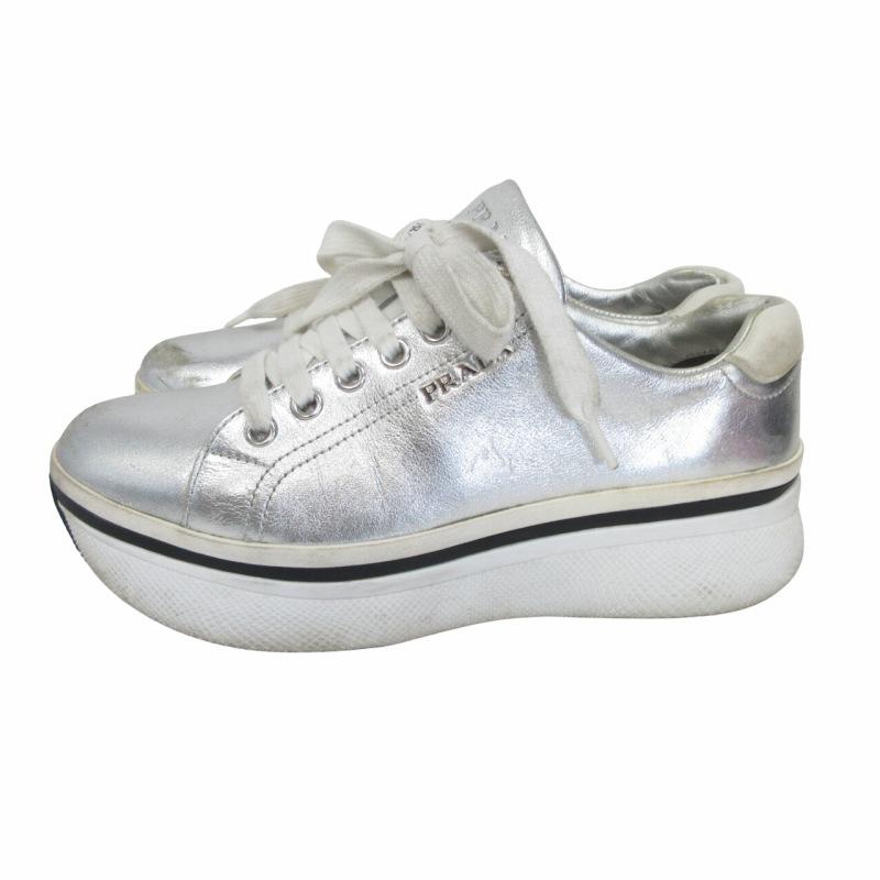 PRADA（プラダ） PRADA 1E557 厚底 スニーカー レザー メタリック