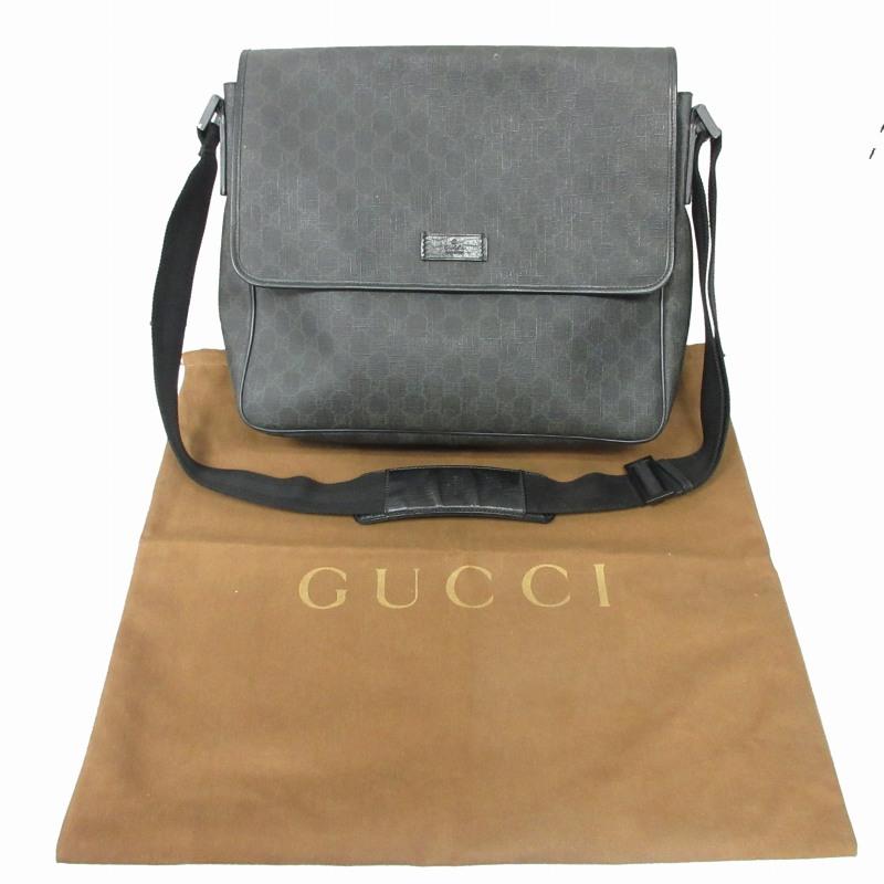 GUCCI GGスプリーム PVC×レザー ショルダーバッグ グレー