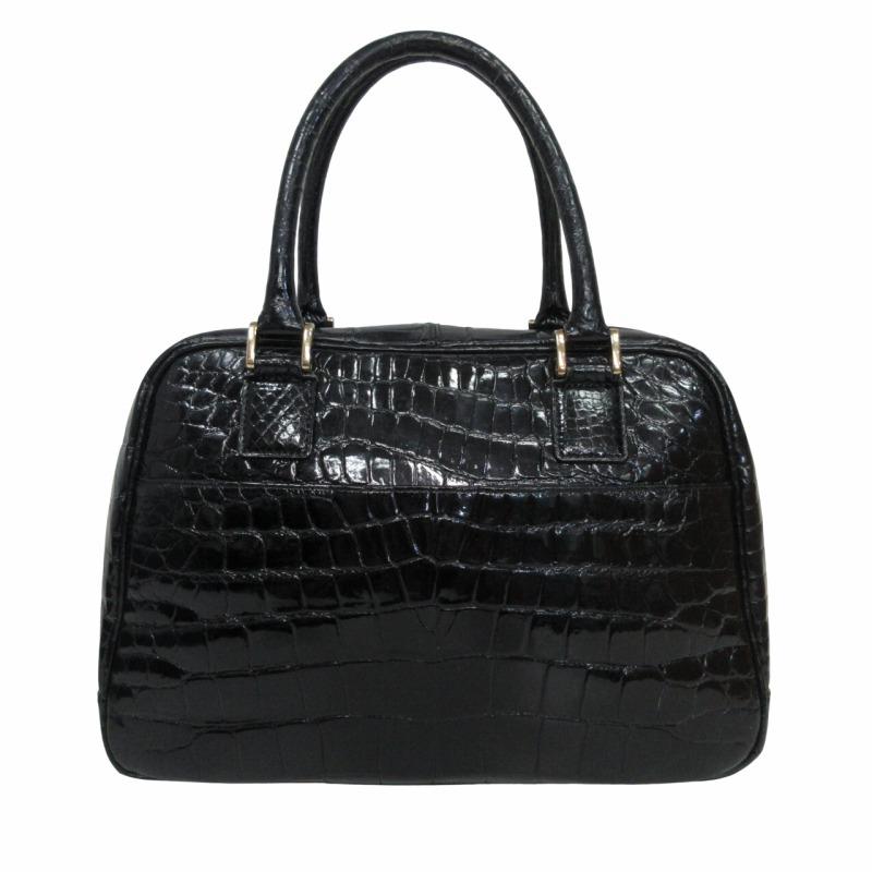 ★未使用品 JRA認定★クロコダイル クロコ ハンドバッグ レディース 黒☆ JRA公認 シャイニングクロコ ハンドバッグ センター取り クロコダイル