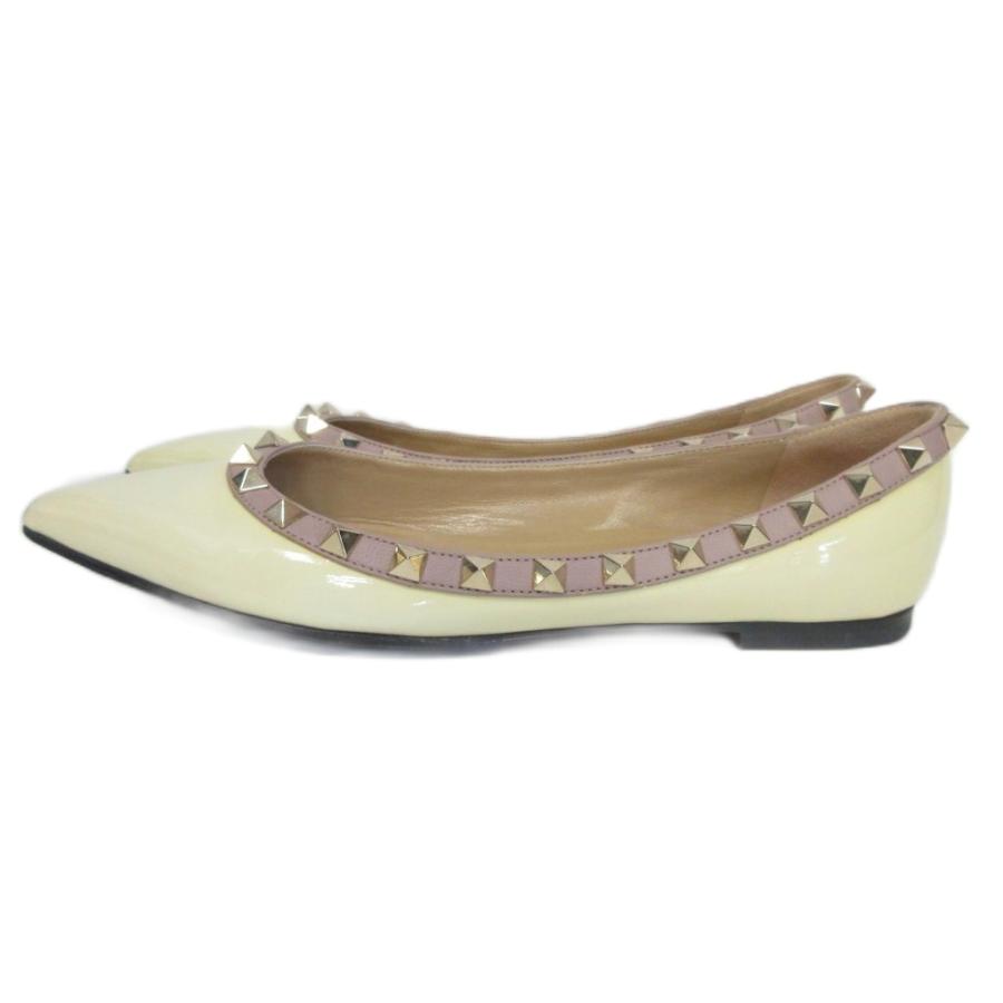 【中古】ヴァレンティノ ガラヴァーニ フラットシューズ ロックスタッズ パンプス エナメル 35.5 約23cm相当 IBO78 ヴァレンティノ ガラヴァーニ VALENTINO GARAVANI フラットシューズ