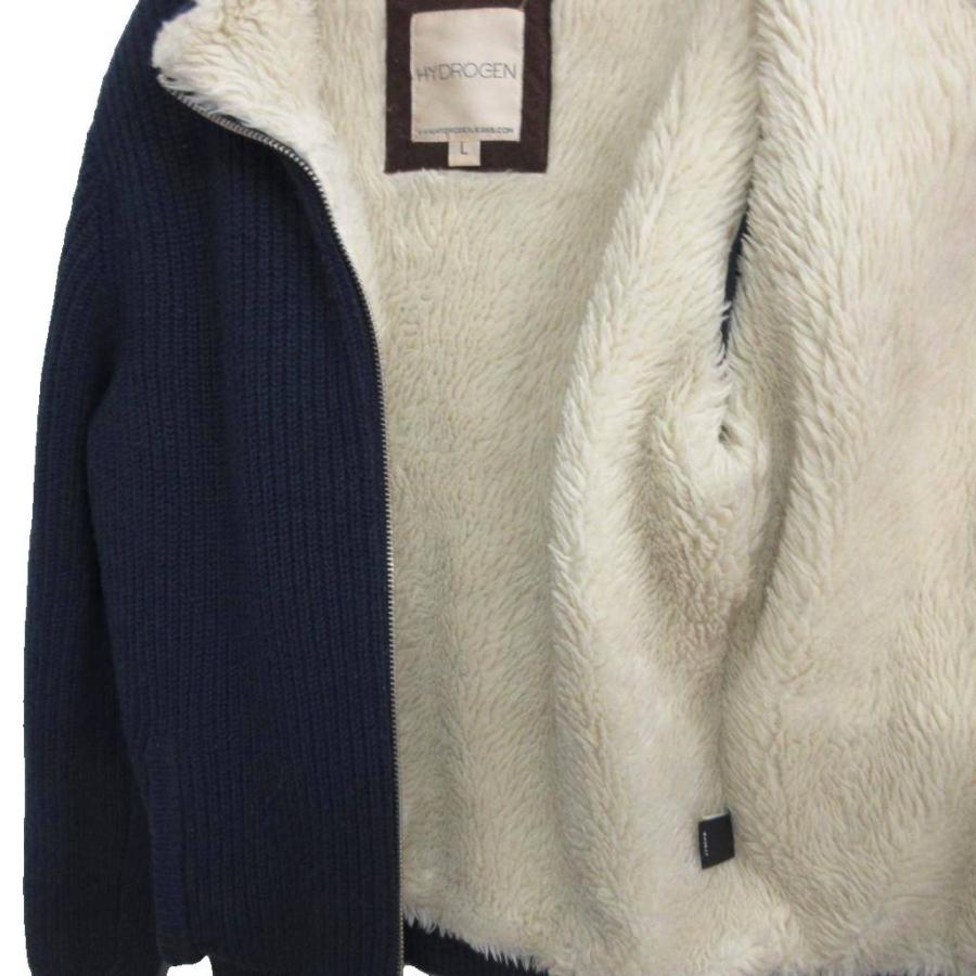 【中古】ハイドロゲン HYDROGEN カシミヤ混 ドライバーズニット セーター ボア 紺 ネイビー L IBO78 ☆AA★ ハイドロゲン HYDROGEN カシミヤ混 ドライバーズニット セーター ボア