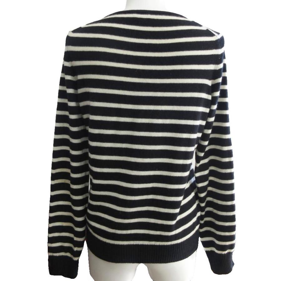 美品 CHANEL ロゴ カシミヤ Vネック 長袖 ニット アイボリー ブラック CHANEL（シャネル） CHANEL 08A カシミヤ100％ ボーダー ニット