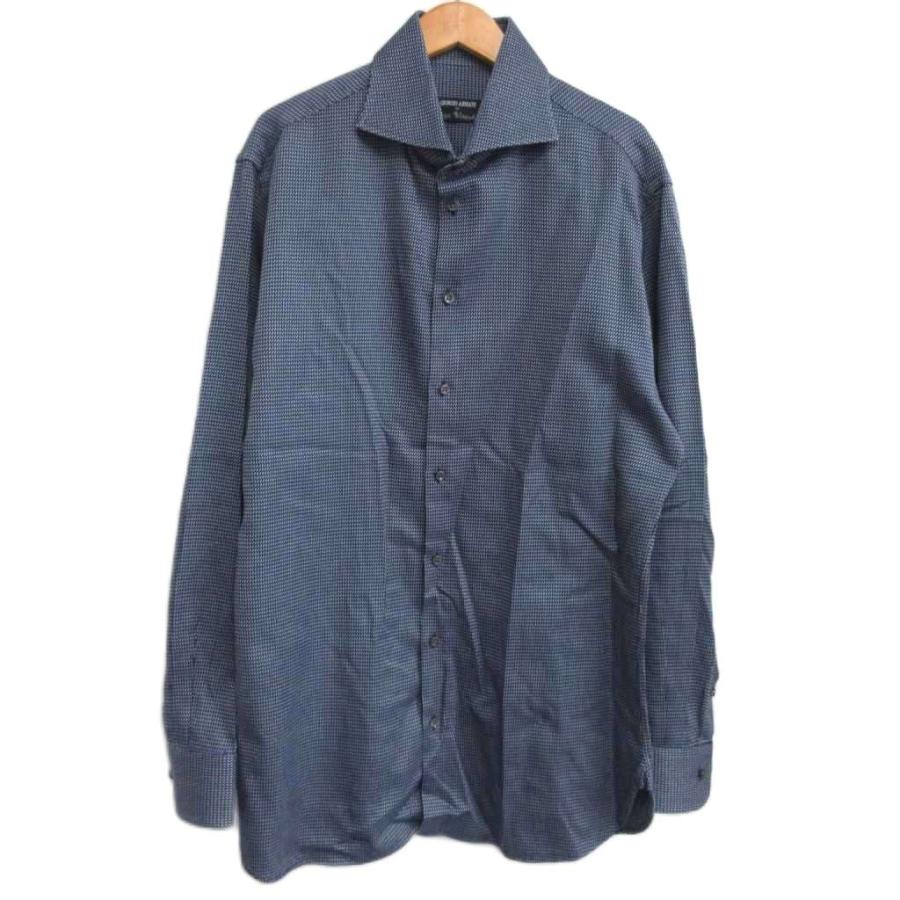 【中古】ジョルジオアルマーニ 美品 現行 黒タグ オーダーメイド ドレスシャツ カッタウェイ 長袖 紺 ネイビー 42 ジョルジオアルマーニ GIORGIO ARMANI 美品 現行 黒タグ オーダー