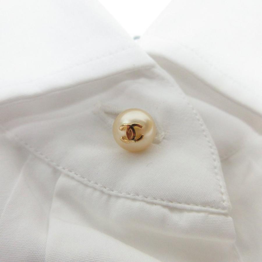 【中古】シャネル CHANEL 92P ドレスシャツ ココマーク パールボタン プリーツ 長袖 国内正規 ホワイト 36 ■MNK1 CHANEL（シャネル） CHANEL 92P ドレスシャツ ココマーク パールボタン