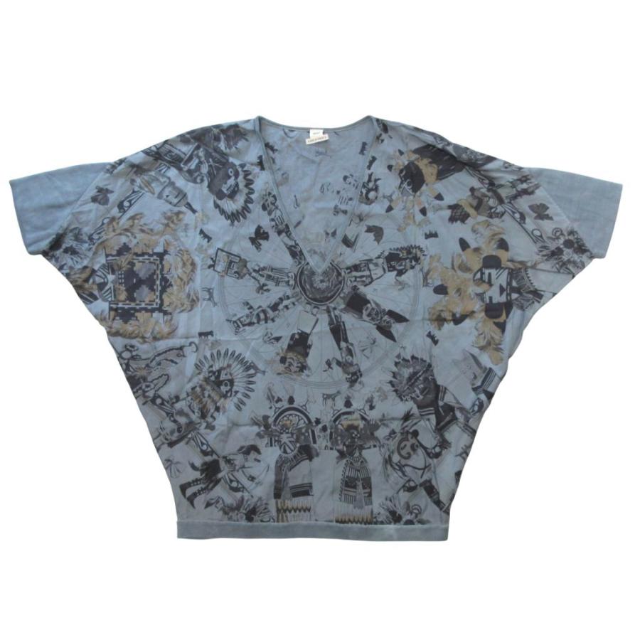 【中古】エルメス 希少 ゴルチエ期 ツイルレーヌ Kachinas カチナ カレ ドルマンスリーブ カットソー シルク ■MNK1 HERMES（エルメス） 希少 ゴルチエ期 ツイルレーヌ Kachinas カチナ