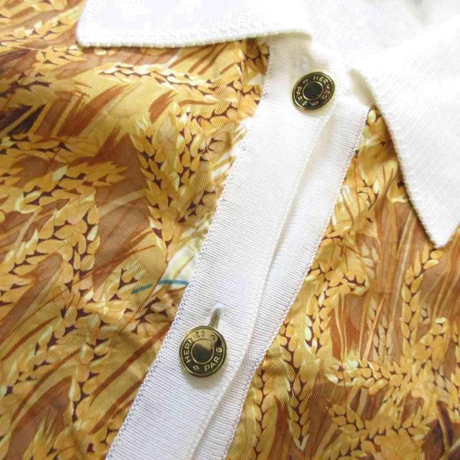 【中古】エルメス Champ de Bl? ツイルレーヌ 麦畑とうさぎ カーディガン ニット シャツ シルク 白 36 ■MNK1 HERMES（エルメス） HERMES Champ de Bl? ツイルレーヌ 麦畑とうさぎ