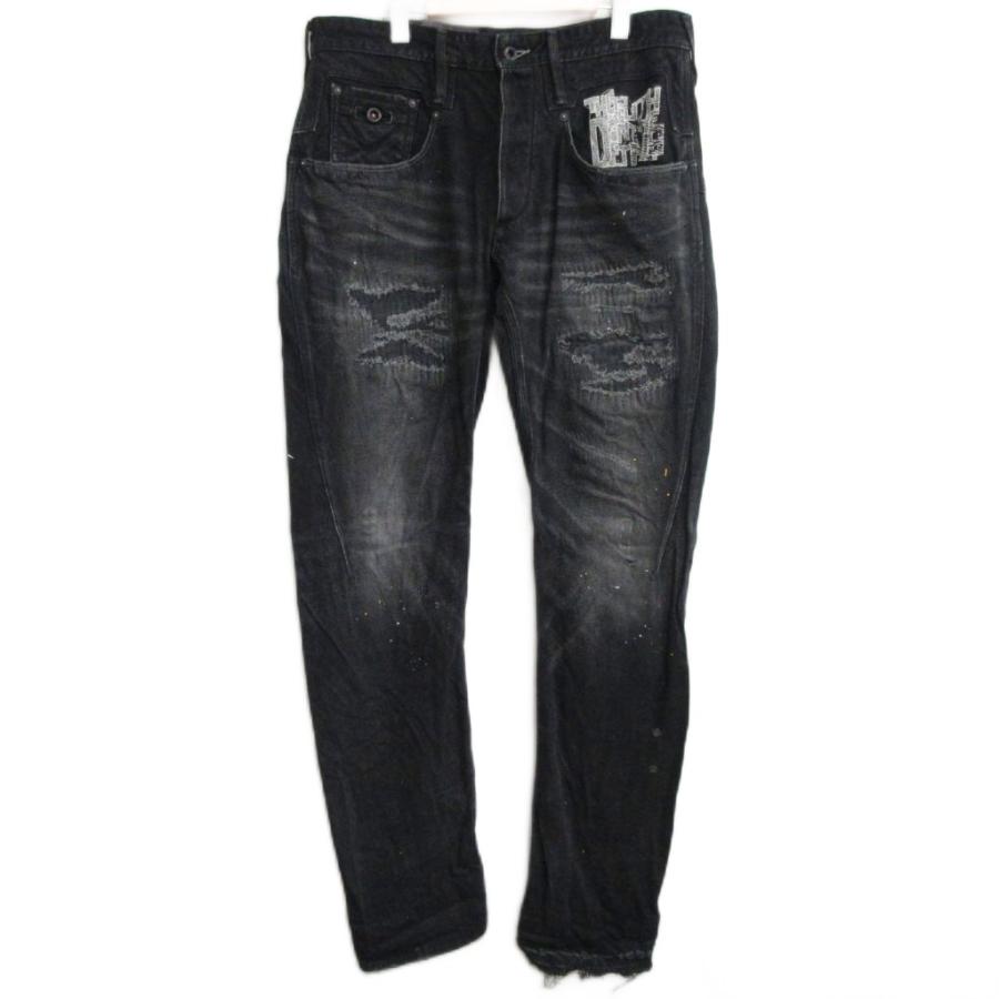 【中古】デンハム DENHAM CROSSBACK MIJECP デニムパンツ ジーンズ ダメージ加工 リペア加工 ペイント クロスバック34 デンハム DENHAM CROSSBACK MIJECP デニムパンツ ジーンズ ダメージ