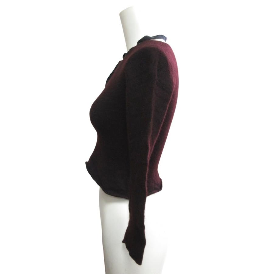 【中古】グッチ GUCCI カシミヤ Vネック ショートニット セーター リボン 長袖 国内正規 ボルドー 赤系 S ■MNK2 GUCCI（グッチ） カシミヤ Vネック ショートニット プルオーバー