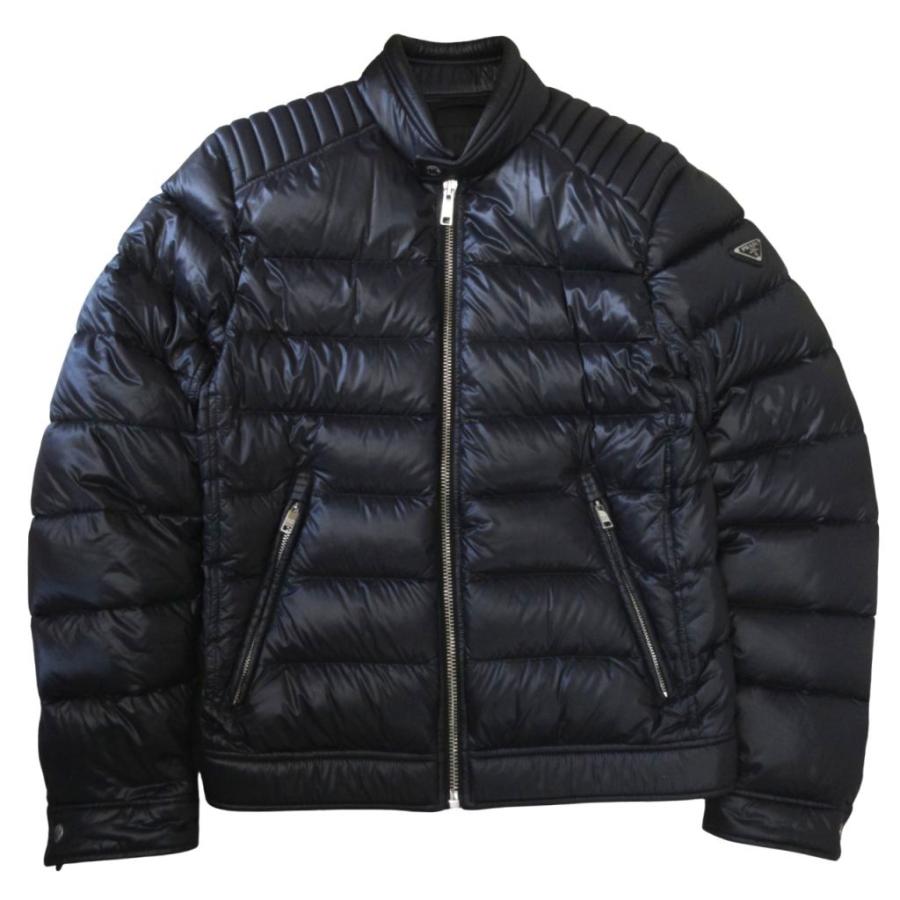 【中古】プラダ 美品 トライアングルロゴ バイカー ダウンジャケット SGB608 国内正規 黒 ブラック 46 ■MNK2 PRADA（プラダ） 美品 トライアングルロゴ バイカー ダウンジャケット