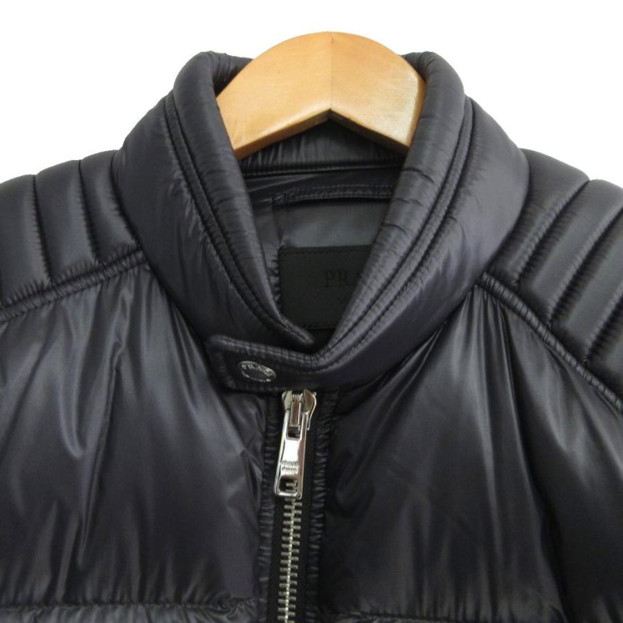【中古】プラダ 美品 トライアングルロゴ バイカー ダウンジャケット SGB608 国内正規 黒 ブラック 46 ■MNK2 PRADA（プラダ） 美品 トライアングルロゴ バイカー ダウンジャケット
