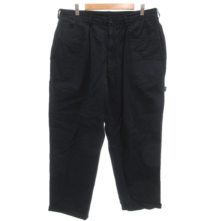 【中古】ブローシュアー BROCHURE 1P Chino チノパンツ タック ワイドテーパード ジップフライ L 紺 ネイビー ブローシュアー BROCHURE 1P Chino チノパンツ タック ワイド