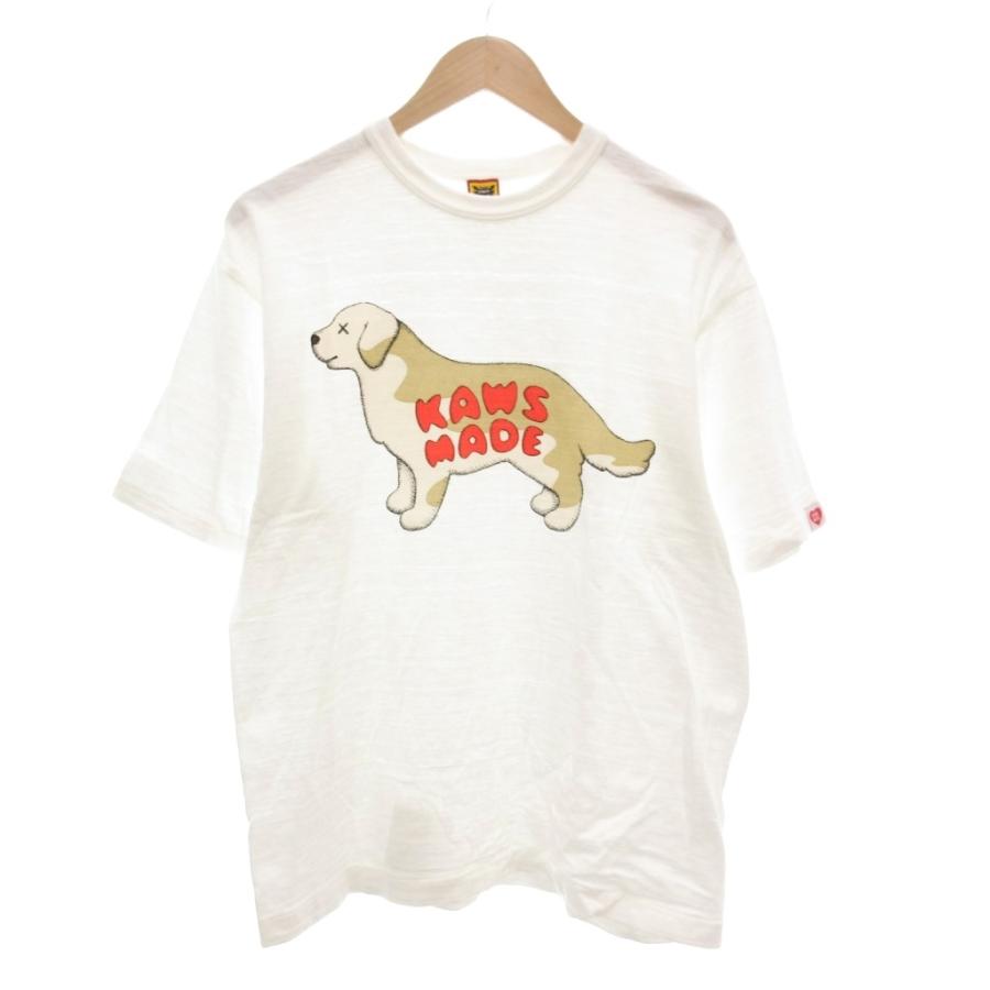 【中古】ヒューマンメイド × カウズ KAWS コラボ 美品 23AW グラフィック Tシャツ L  半袖 白 ホワイト ■MNK2 ヒューマンメイド HUMAN MADE × カウズ KAWS コラボ 美品 23AW GRAPHIC
