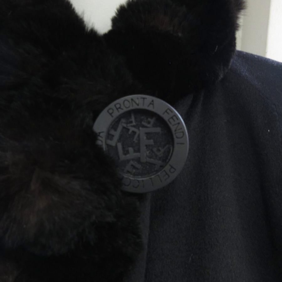 【中古】フェンディ オリラグファーカシミヤシルクダブルフェイスコート リバーシブル 黒 ブラック 42  ■MNK2 FENDI（フェンディ） オリラグファーカシミヤシルクダブルフェイス