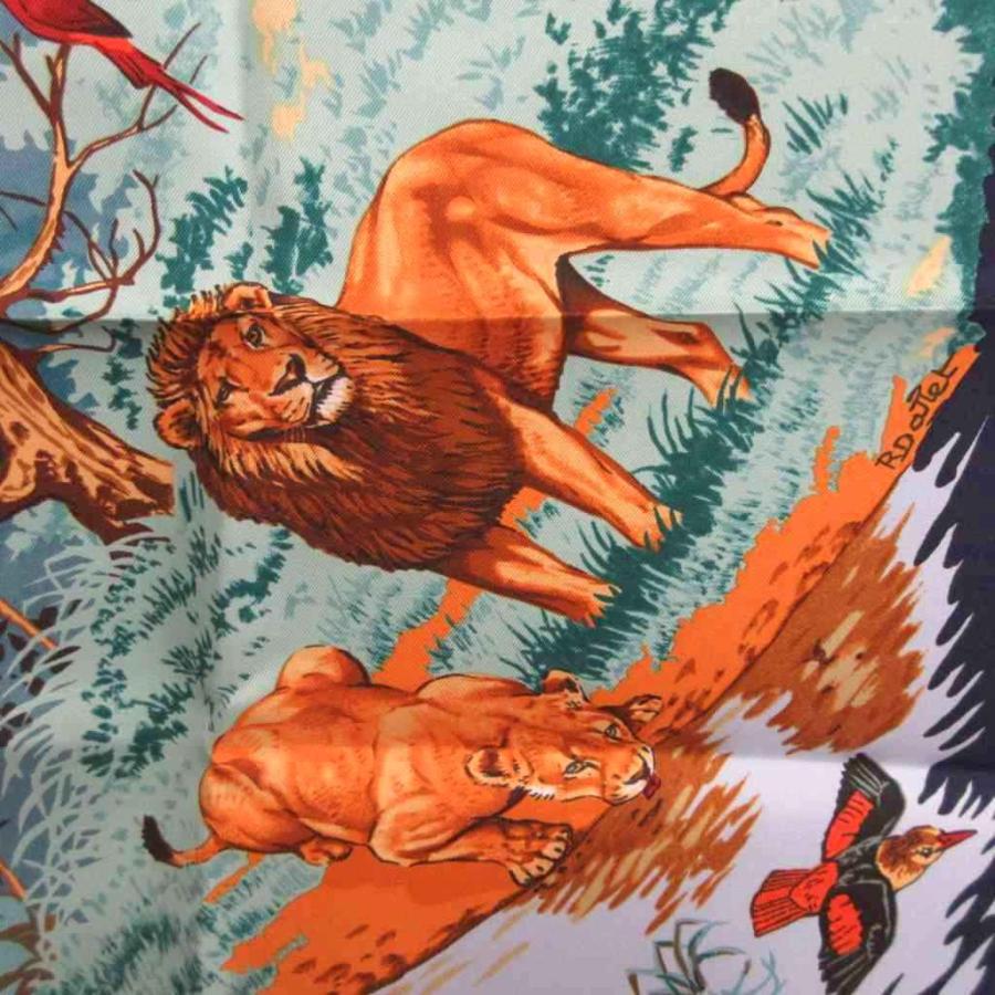 シルク100%アフリカ動物デザイン スカーフ 90cm エルメス エルメス