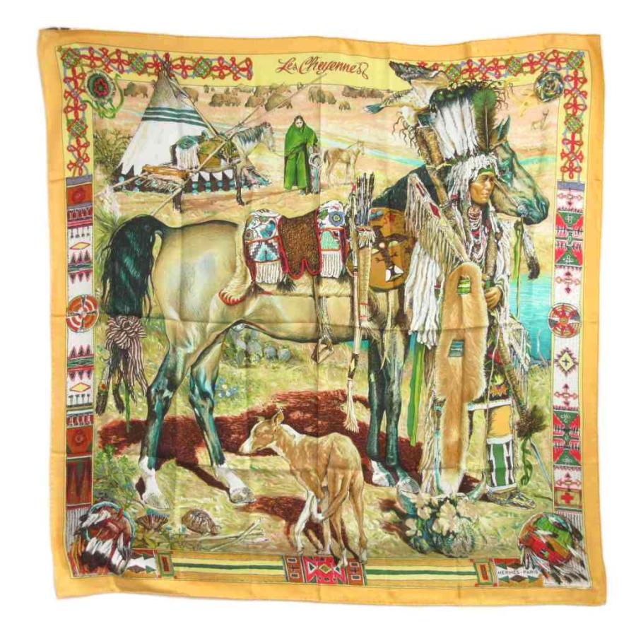 超美品 HERMES エルメス Les Cheyennes カレ90 スカーフ HERMES（エルメス） 美品 カレ 90 Les Cheyennes シャイアン族