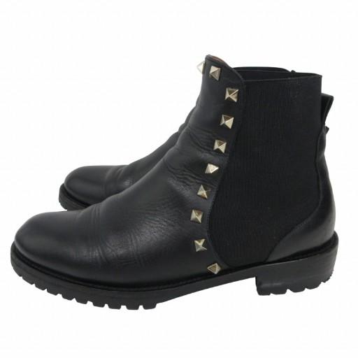 【VALENTINO】スタッズ付き黒レザーブーツ VALENTINO（ヴァレンティノ） 【ラスト1点】 ブーツ シューズ スタッズ