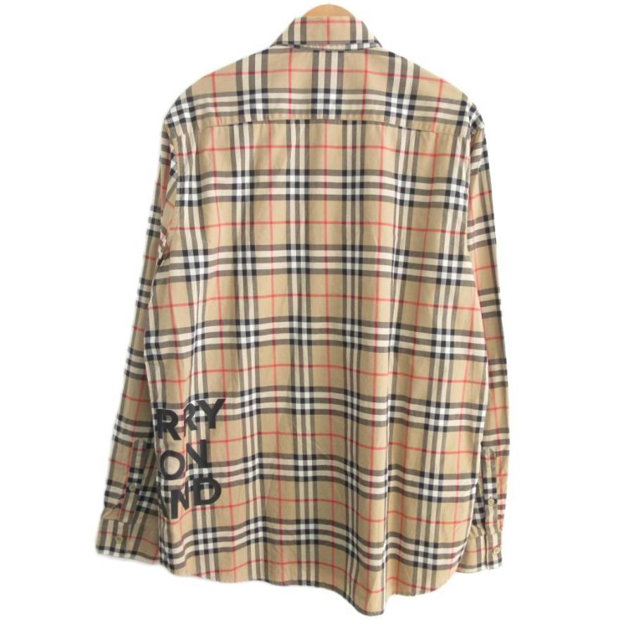 【中古】バーバリー 美品 ロゴプリントコットンチェックオーバーサイズシャツ ノバチェック 長袖 S  8017567 ■MNK3 BURBERRY（バーバリー） 美品 ロゴプリントコットンチェックオーバー